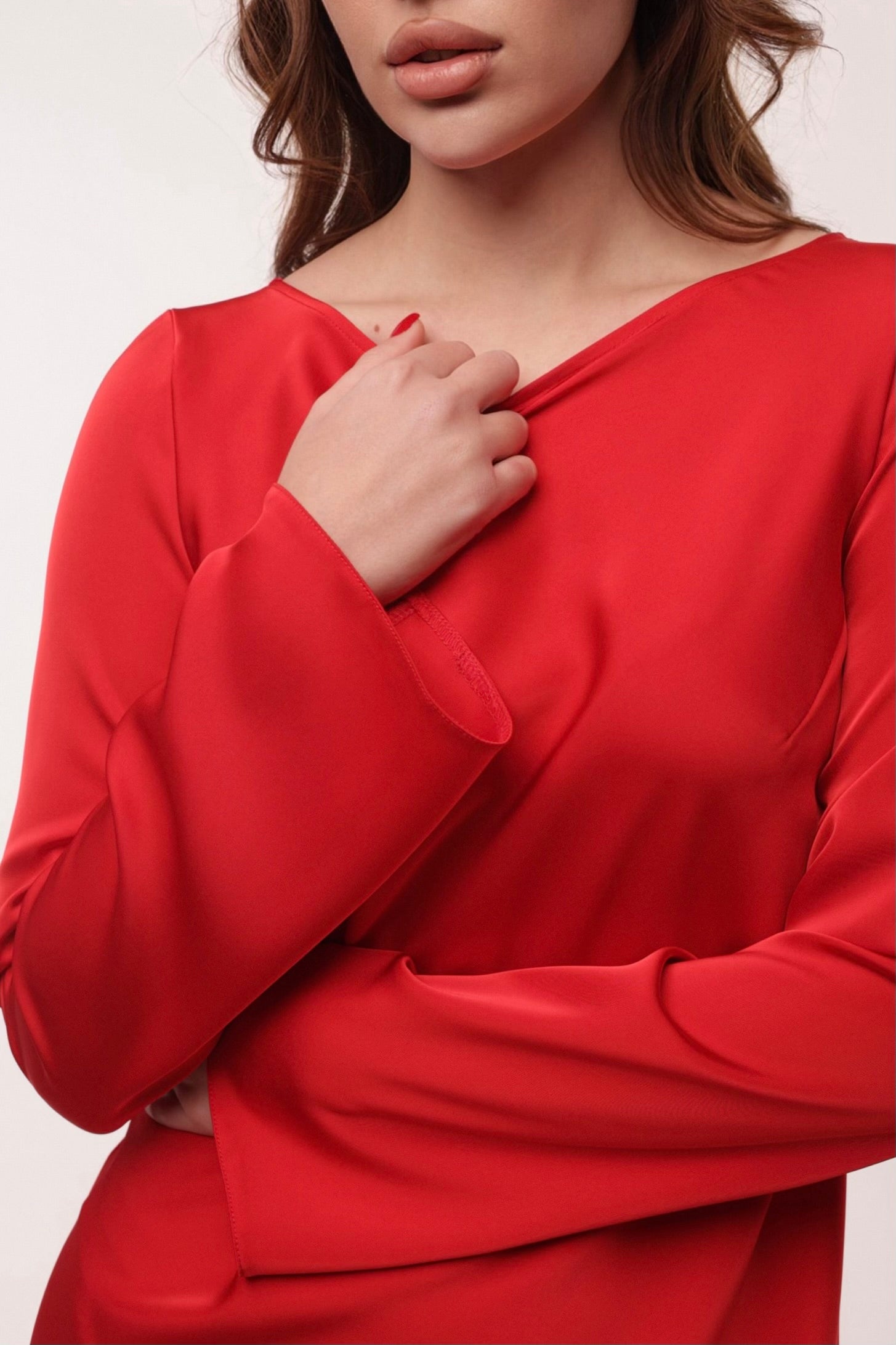 Red Italian Satin Maxi Dress — Long Sleeve — Custom Size