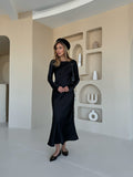 Black Italian Satin Maxi Dress — Long Sleeve • Standard & Custom Size