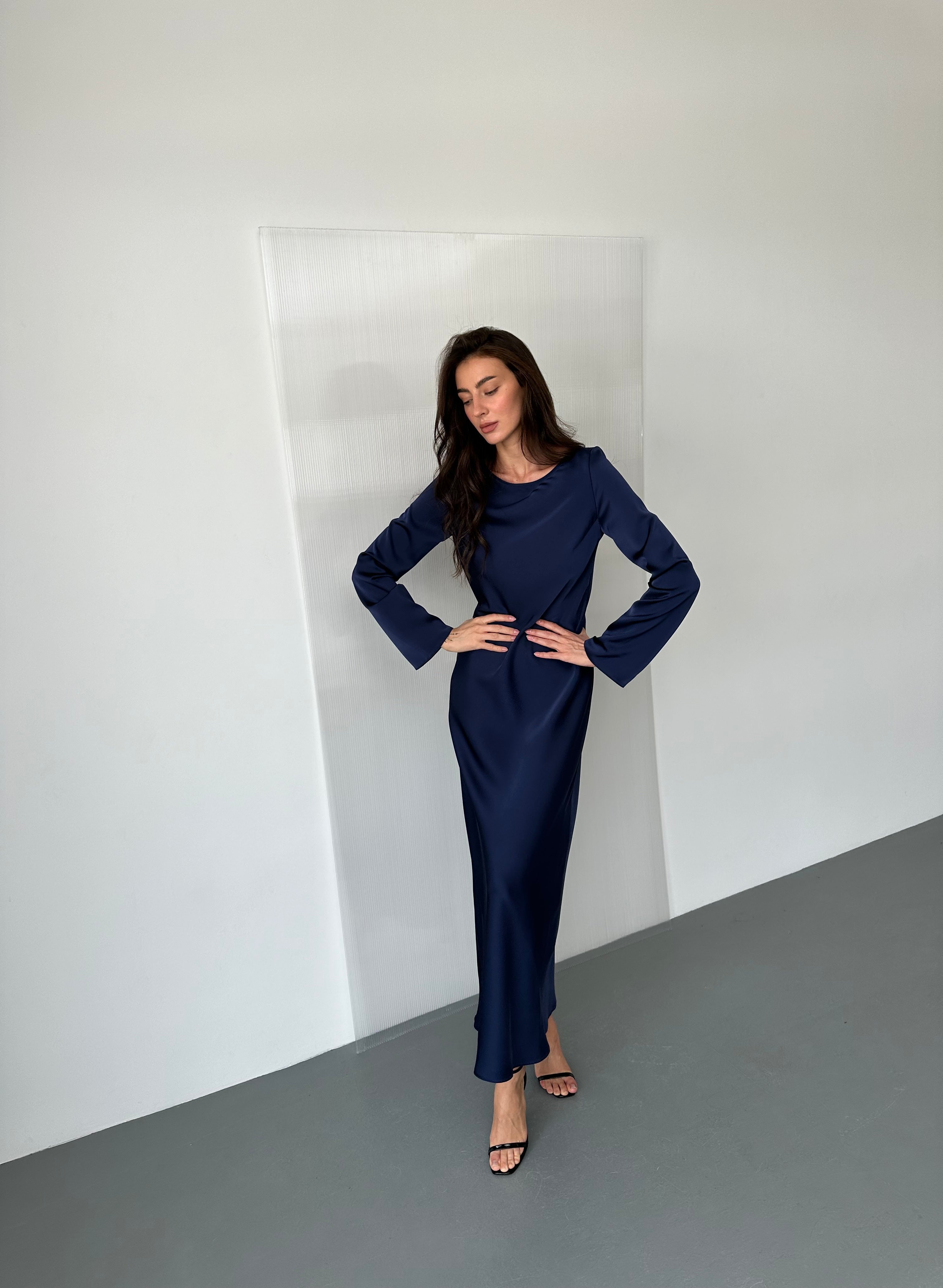 Italian Satin Maxi Dress — Long Sleeve — Custom Size Available