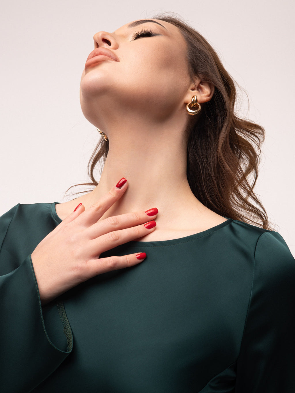 Emerald Italian Satin Maxi Dress — Long Sleeve | Custom Size