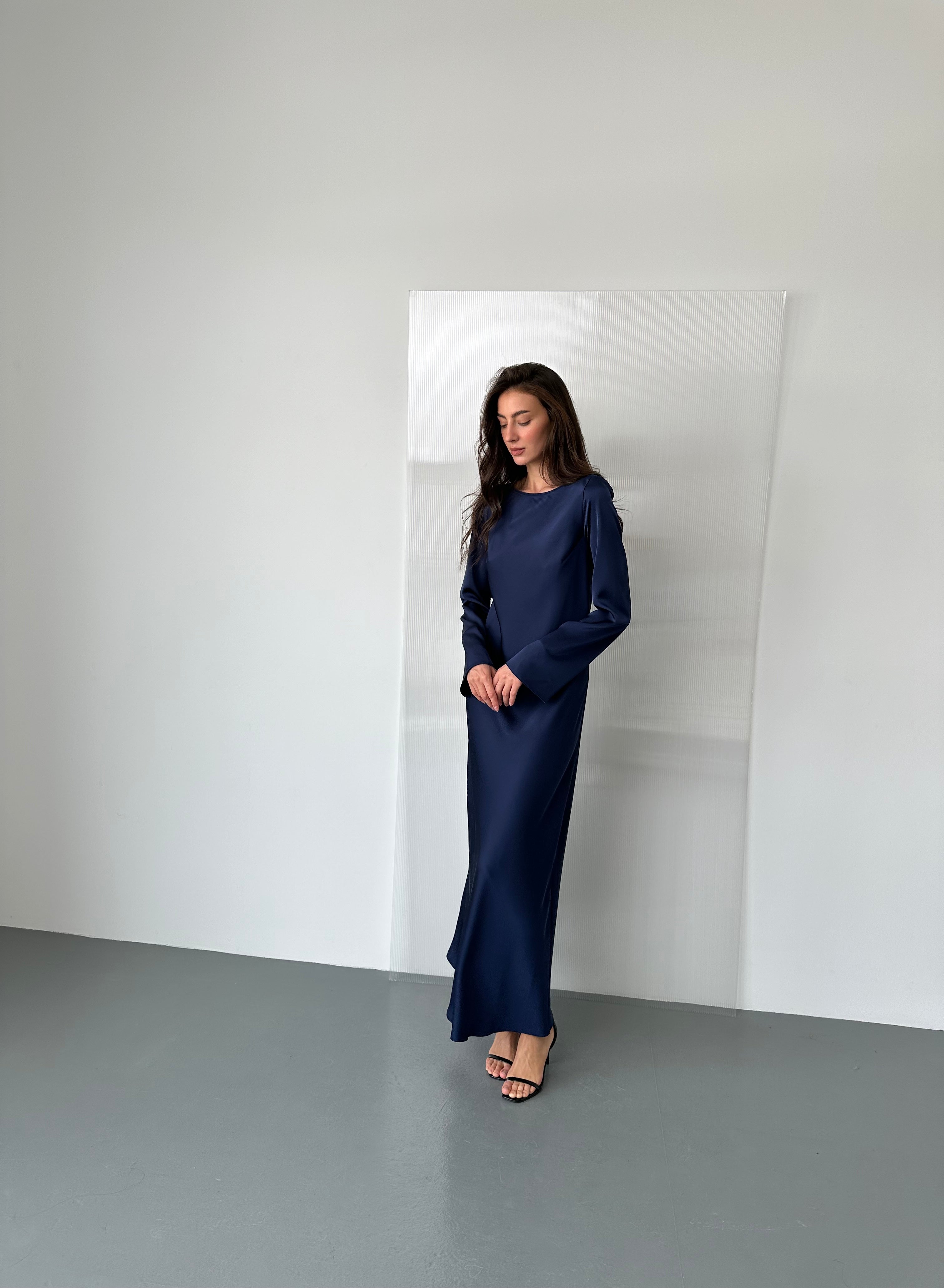 Italian Satin Maxi Dress — Long Sleeve — Custom Size Available