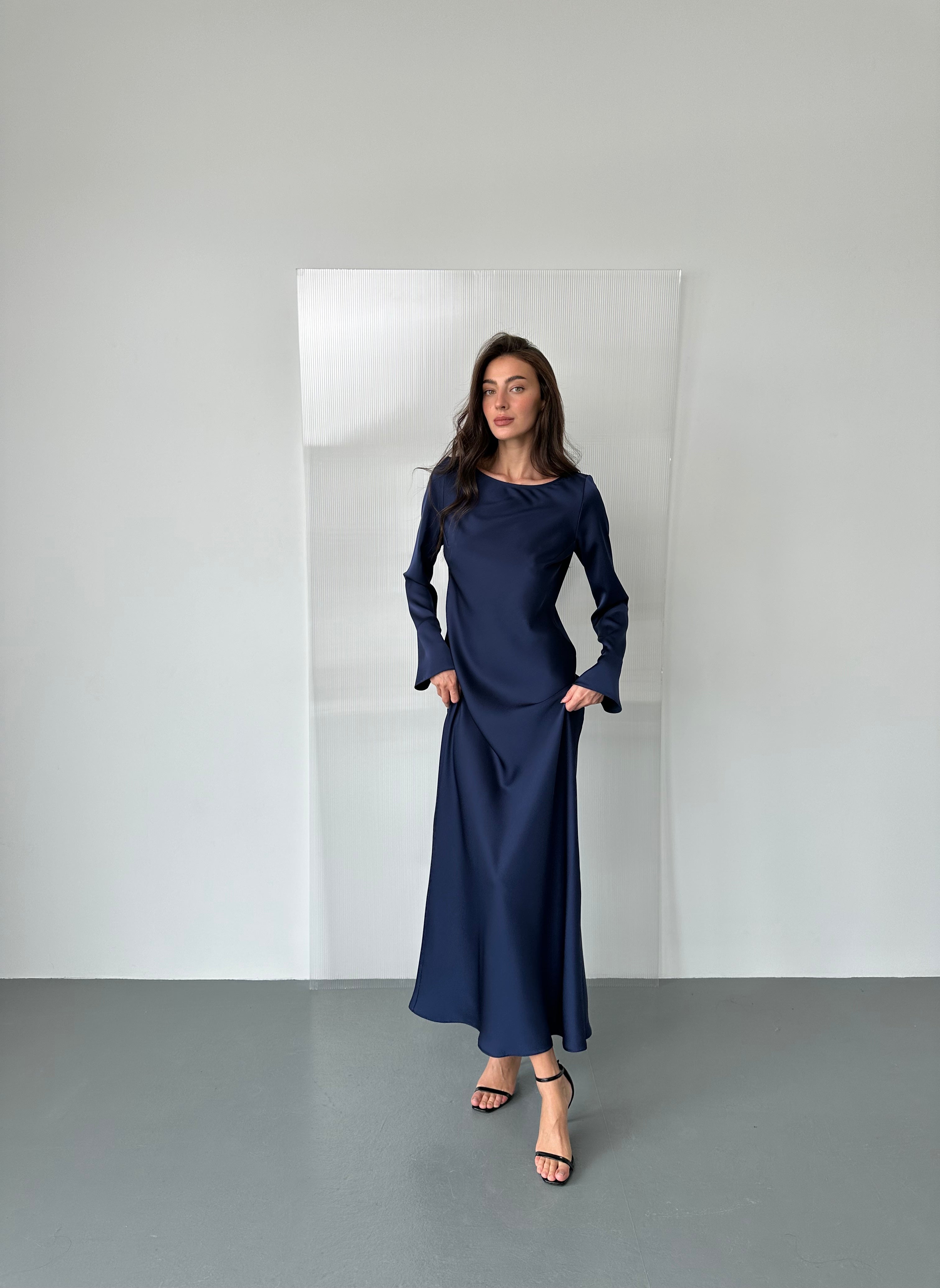 Italian Satin Maxi Dress — Long Sleeve — Custom Size Available