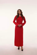 Red Italian Satin Maxi Dress — Long Sleeve — Custom Size