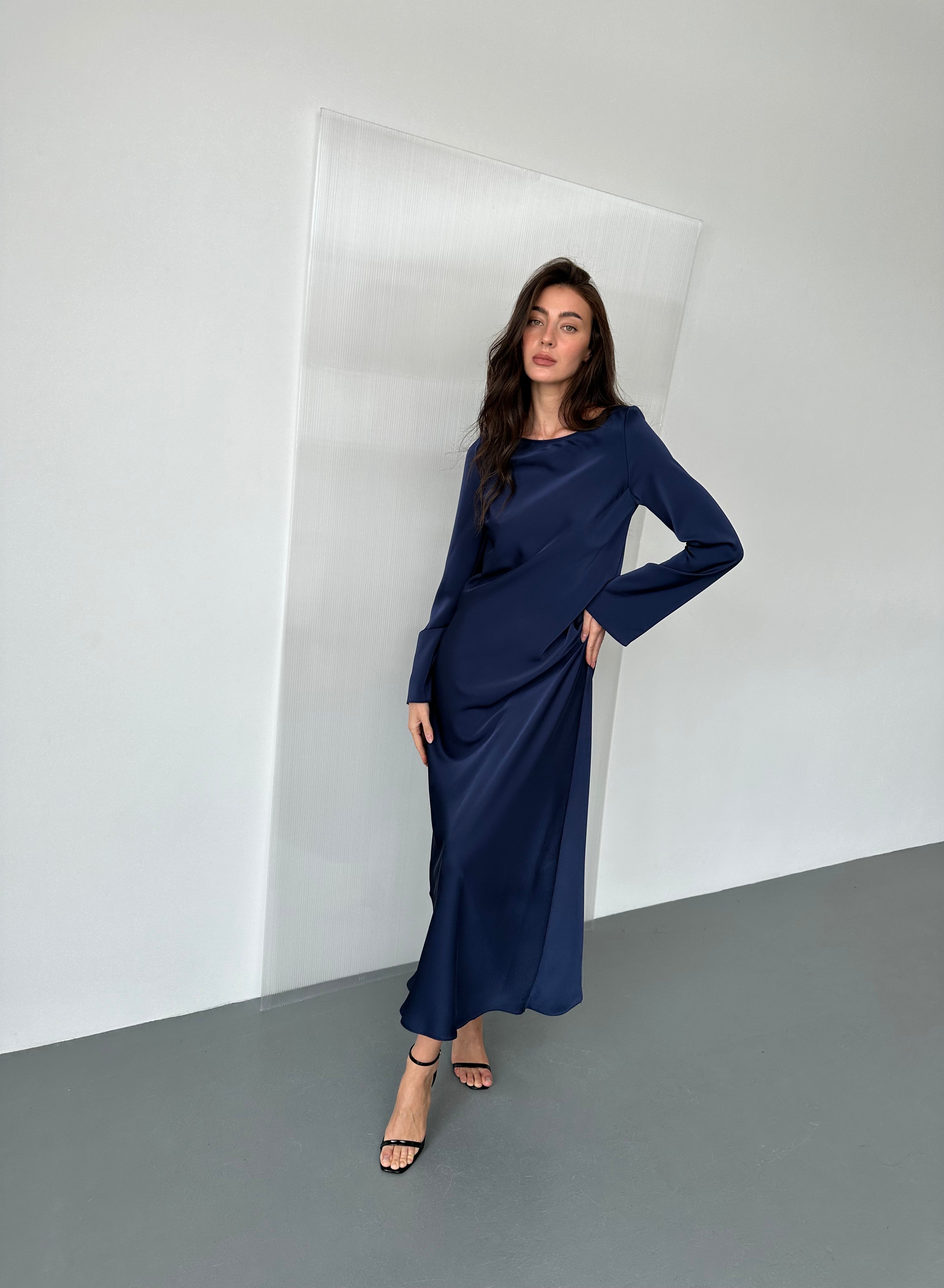 Italian Satin Maxi Dress — Long Sleeve — Custom Size Available