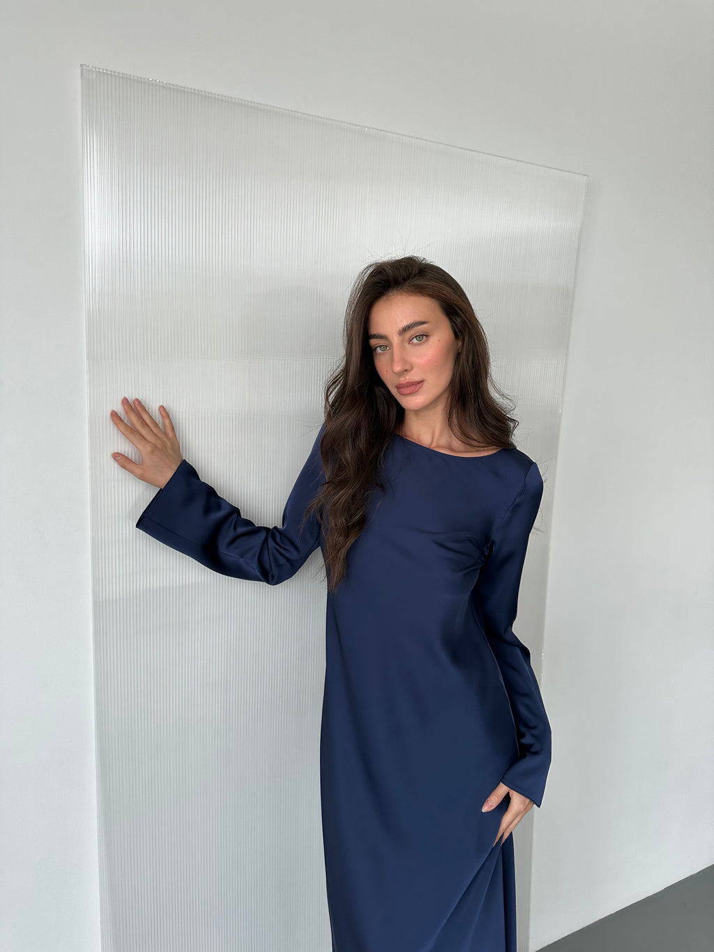Italian Satin Maxi Dress — Long Sleeve — Custom Size Available
