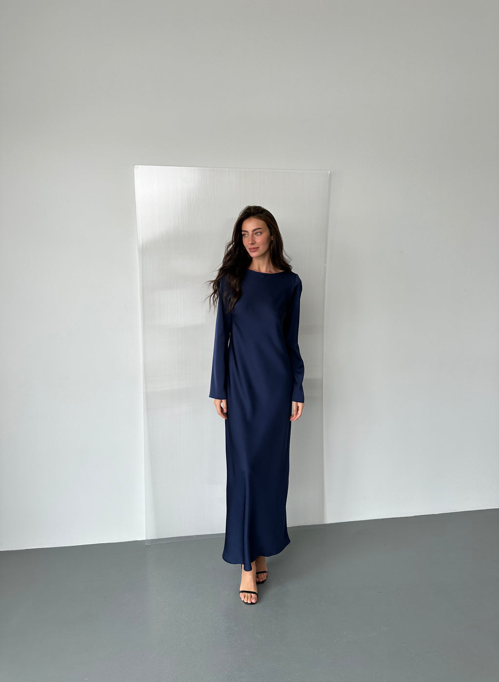 Italian Satin Maxi Dress — Long Sleeve — Custom Size Available