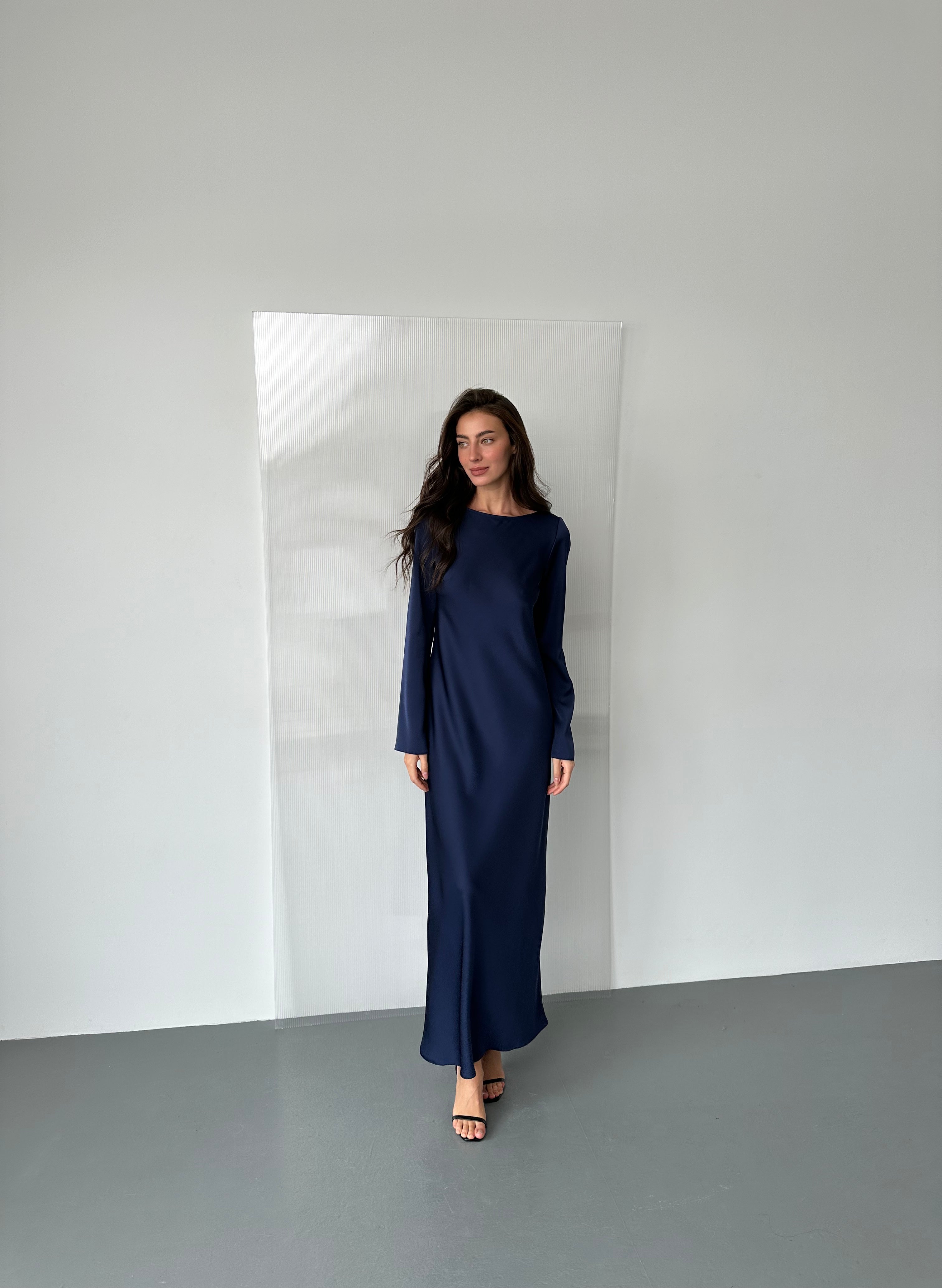 Italian Satin Maxi Dress — Long Sleeve — Custom Size Available