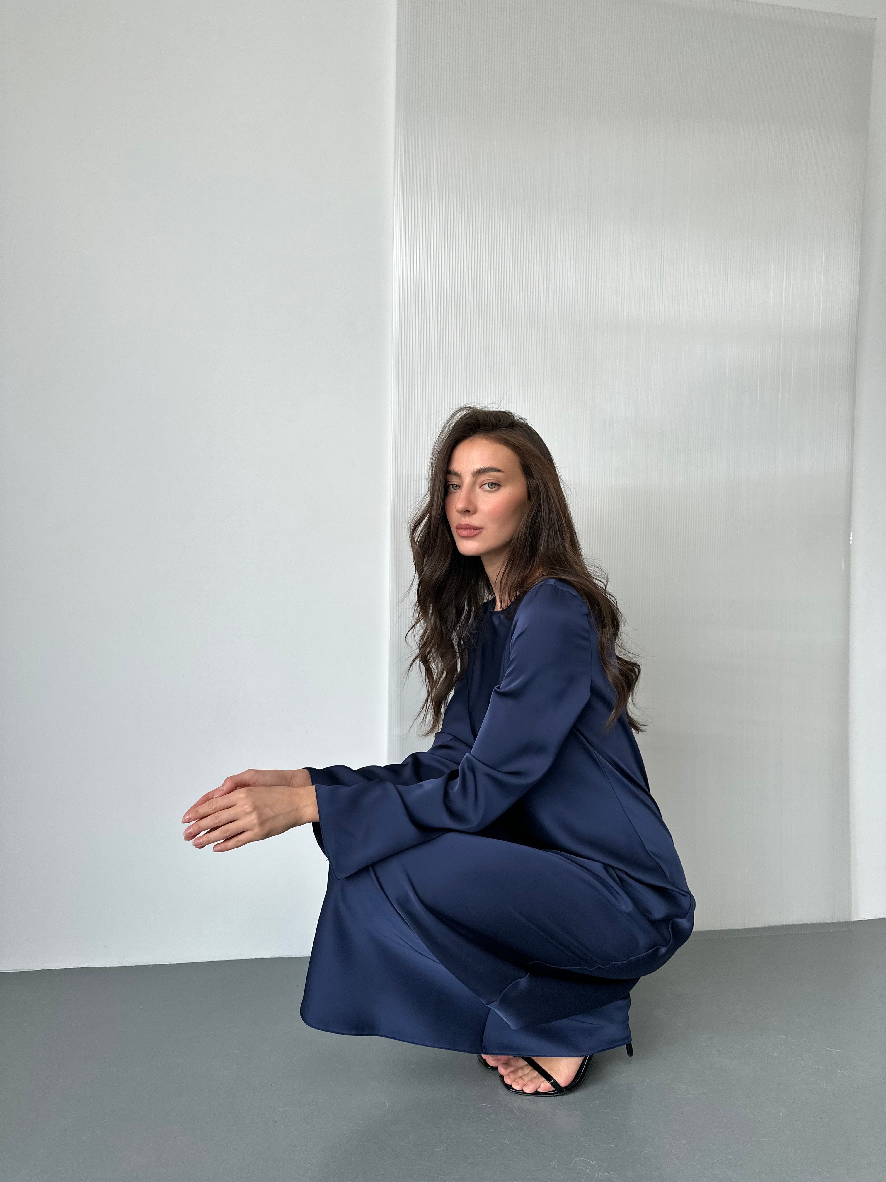 Italian Satin Maxi Dress — Long Sleeve — Custom Size Available