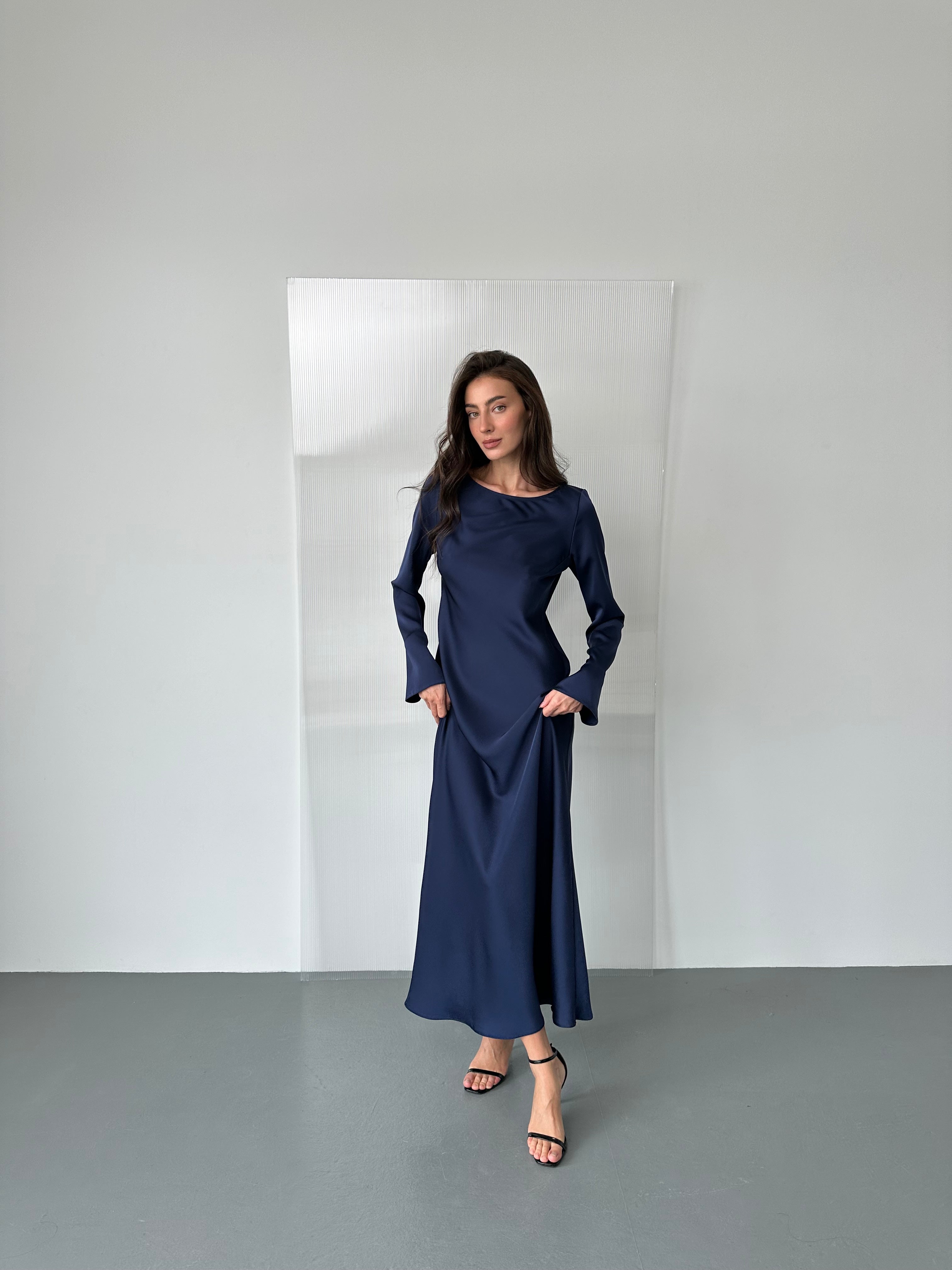 Italian Satin Maxi Dress — Long Sleeve — Custom Size Available